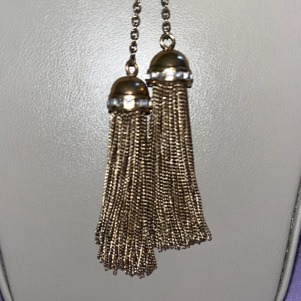 NWT J Crew Gold Tone and Rhinestone Long Tassel Necklace - Picture 4 of 7